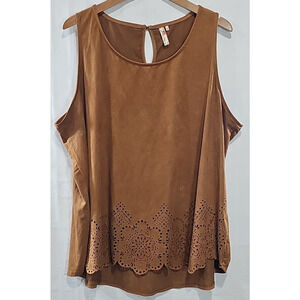 Red Camel Brown Suede Sleeveless Top Size 3X Boho Western Coachella Stagecoach